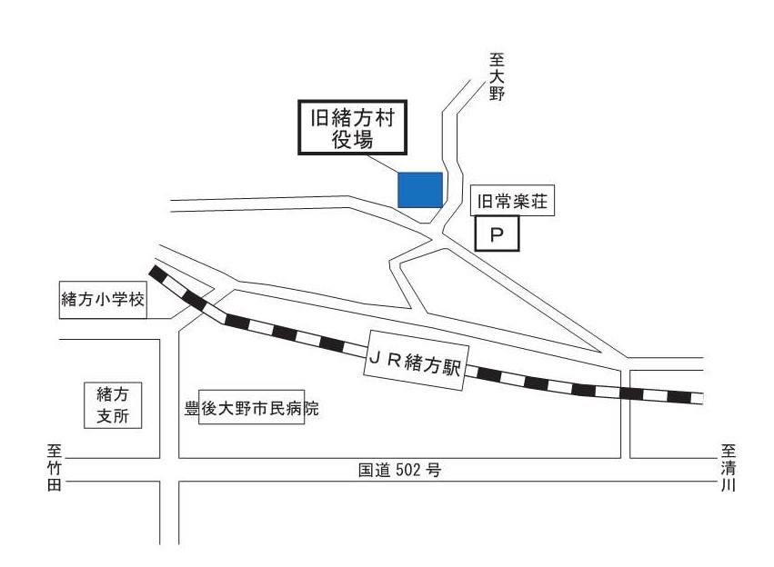 旧緒方村役場位置図