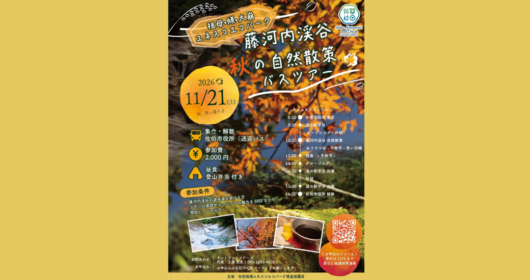 藤河内渓谷　秋の自然散策バスツアー【参加者募集】